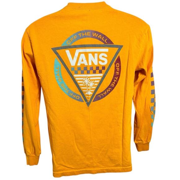 Men's Vans Classic Fit Yellow T-Shirt Sz S Checkered Long-Sleeve Shirt Cotton - Picture 3 of 5